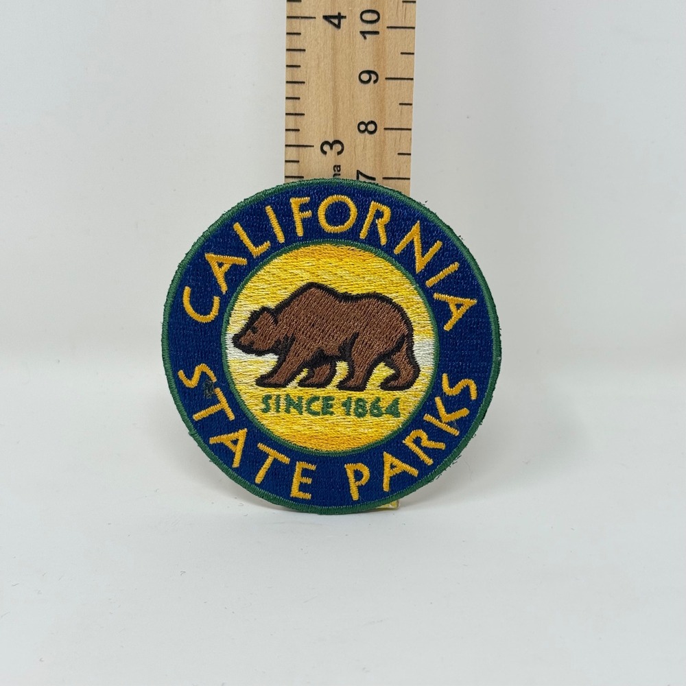 California State Parks Grizzly Bear Embroidered Souvenir Patch Blue Yellow 3in